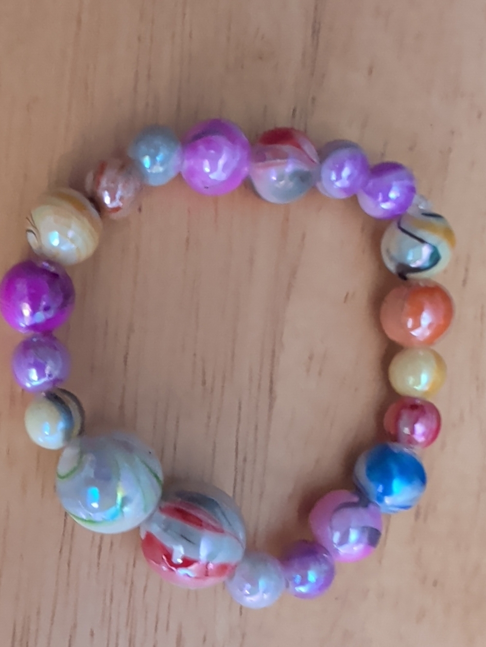 Colorful Marbled Beaded Stretch Bracelet NWOT
